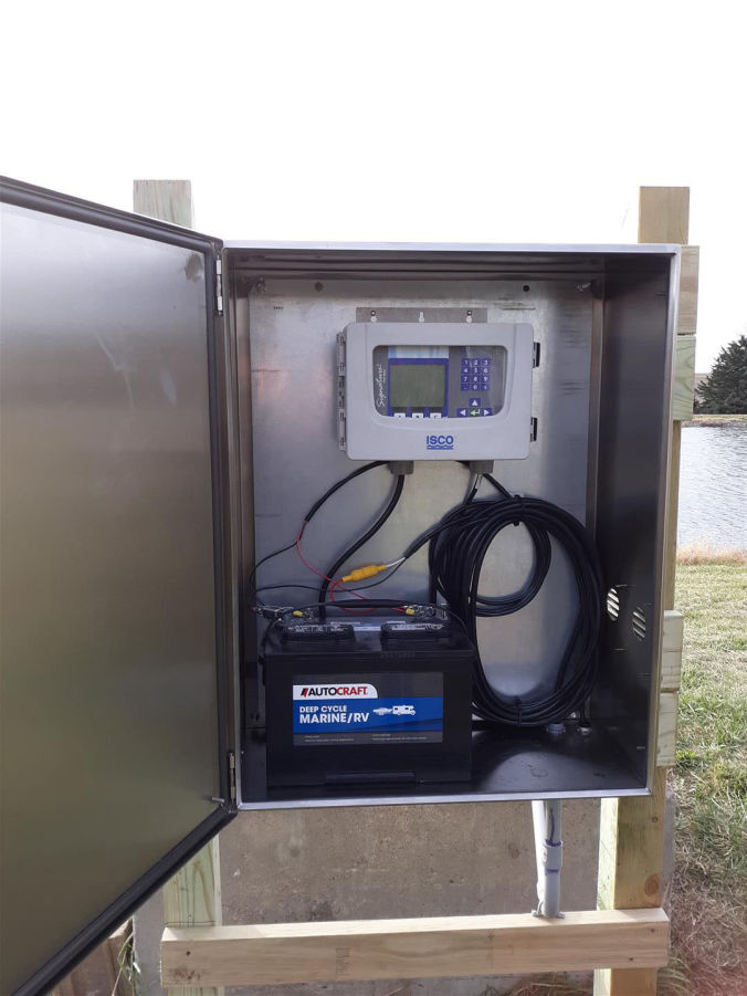 Panama, NE - Teledyne ISCO Signature Ultrasonic, stainless steel enclosure, solar panel, and deep cycle battery